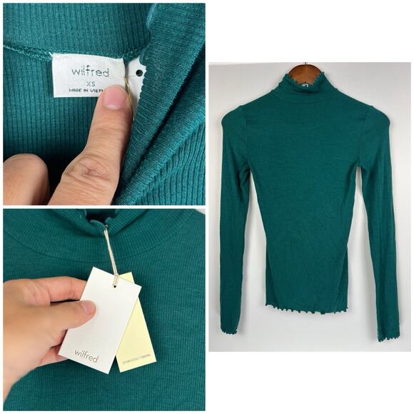 NWT ARITZIA WILFRED Turtleneck Green Fitted Sleeve Soft Sweater Sz XS - Picture 5 of 8